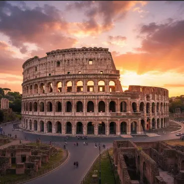 esim data Italy The Colosseum in Rome during sunset with a dramatic sky.